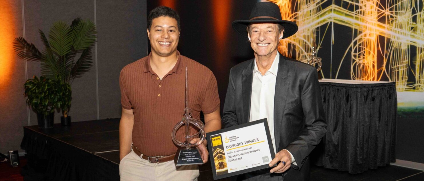 Image shows Organic Lighting team presented with award for FortaCast, Linear Inground Lighting Winning Innovation